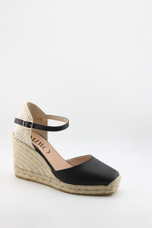 Gaimo Leather Espadrille Wedge with Braided Heel and Ankle Strap